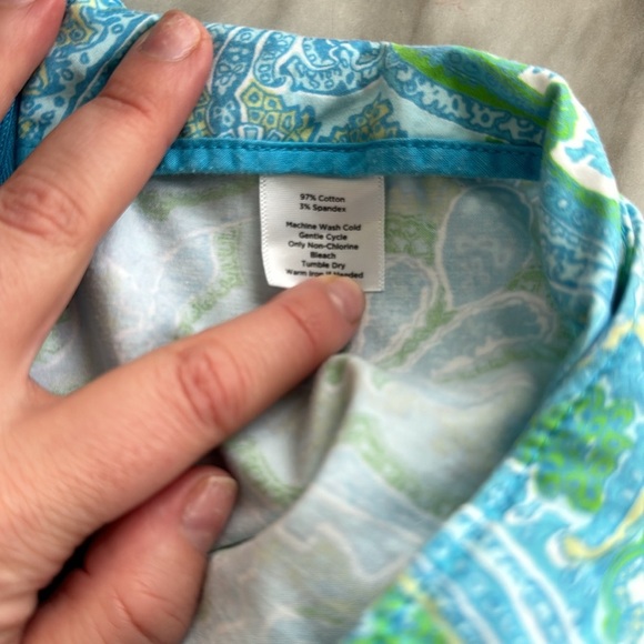 Talbots Blue and Green Paisley Classic Side Zip Casual Capris Size 14 Petite - Picture 7 of 8